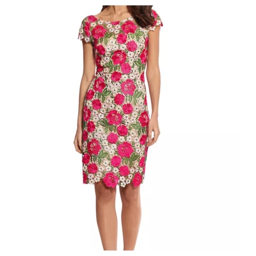 Xscape Floral Embroidered Sheath Dress Size 8 Lace wedding cocktail Formal - Picture 1 of 13